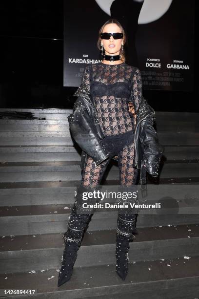 Alessandra Ambrosio is seen on the front row of the Dolce & Gabbana Fashion Show during the Milan Fashion Week Womenswear Spring/Summer 2023 on...