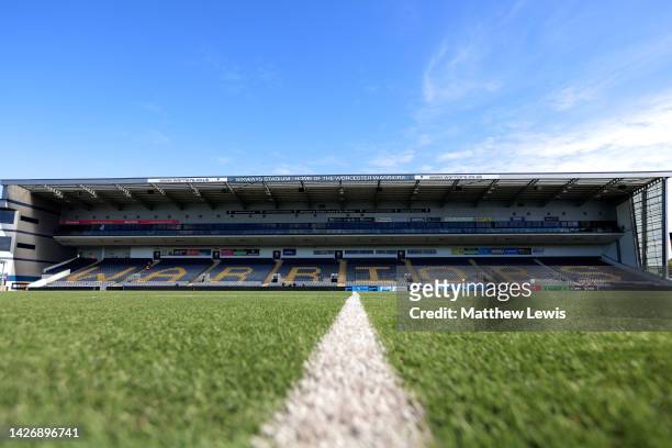 General view inside the stadium prior to the Gallagher Premiership Rugby match between Worcester Warriors and Newcastle Falcons at Sixways Stadium on...