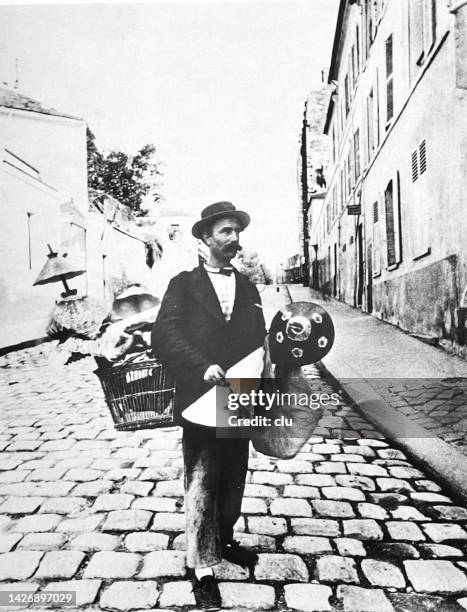 paris, door to door salesperson - city cobblestone stock illustrations