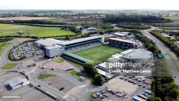 An aerial view of the Sixways Stadium prior to the Gallagher Premiership Rugby match between Worcester Warriors and Newcastle Falcons at Sixways...