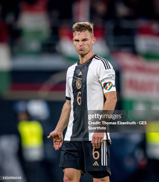 Joshua Kimmich of Germany reacts during the UEFA Nations League League A Group 3 match between Germany and Hungary at Red Bull Arena on September 23,...