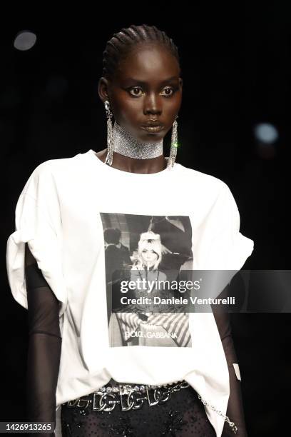 Model walks the runway of the Dolce & Gabbana Fashion Show during the Milan Fashion Week Womenswear Spring/Summer 2023 on September 24, 2022 in...