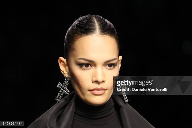 Model walks the runway of the Dolce & Gabbana Fashion Show during the Milan Fashion Week Womenswear Spring/Summer 2023 on September 24, 2022 in...