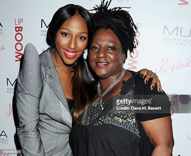 Alexandra Burke and mother Melissa Bell attend the launch of LIPBOOM created with Alexandra Burke by MUA Cosmetics at The Rose Club on April 11, 2012...