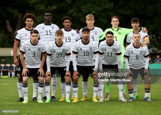 The team of Germany U19 lines up for a photo before the UEFA Under-19 European Championship Qualifier between Germany U19 and Belarus U19 at...