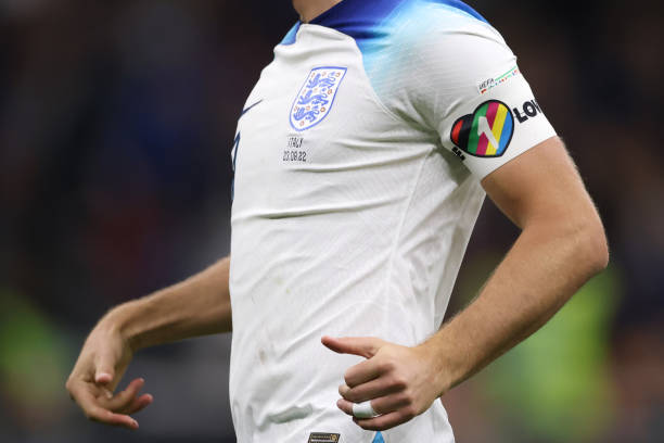 Harry Kane of England's One Love LGBT armband is seen during the UEFA Nations League, League A, Group 3 match between Italy and England at San Siro...