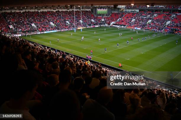 General view as AJ MacGinty of Bristol Bears kicks off the second half during the Gallagher Premiership Rugby match between Bristol Bears and London...