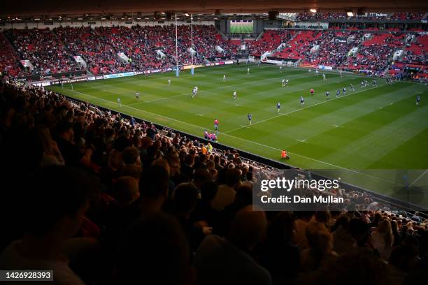 General view as AJ MacGinty of Bristol Bears kicks off the second half during the Gallagher Premiership Rugby match between Bristol Bears and London...