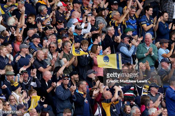 Worcester Warriors fans show their support during the Gallagher Premiership Rugby match between Worcester Warriors and Newcastle Falcons at Sixways...
