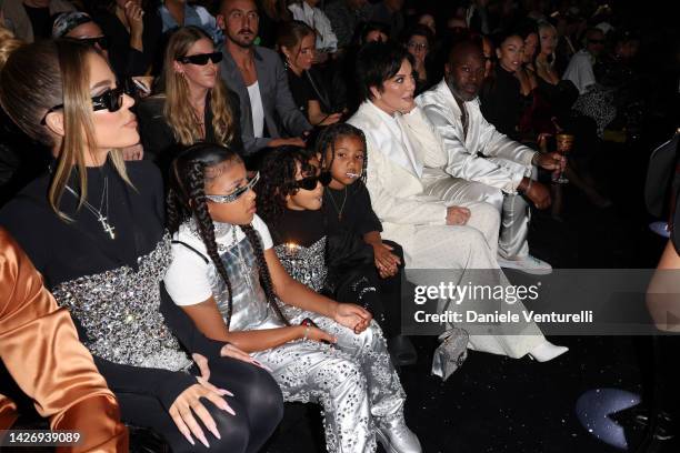 Khloe Kardashian, Kris Jenner and family are seen on the front row of the Dolce & Gabbana Fashion Show during the Milan Fashion Week Womenswear...