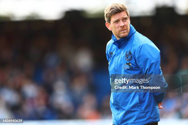 The manager of Port Vale Darrell Clarke looks on during the Sky Bet League One between Peterborough United and Port Vale at London Road Stadium on...
