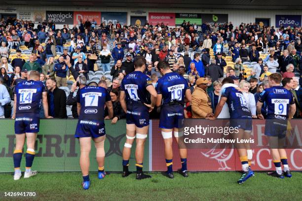 Players of Worcester Warriors interact with family and fans following their sides victory in the Gallagher Premiership Rugby match between Worcester...
