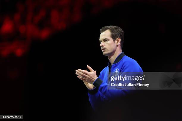 Andy Murray of Team Europe applauds during Day Two of the Laver Cup at The O2 Arena on September 24, 2022 in London, England.