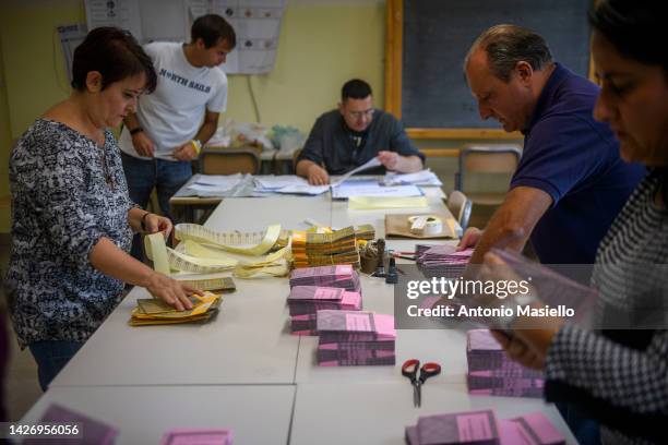 Polling station officials prepare ballots papers to vote for Italian general election scheduled for Sunday 25 September, on September 24, 2022 in...