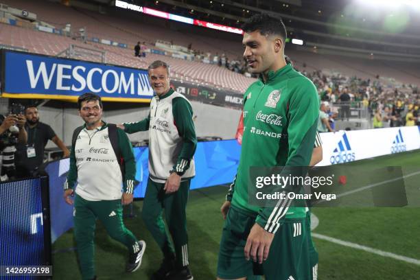 Raul Jimenez of Mexico walks during a training session ahead of a match between Mexico and Peru at Rose Bowl Stadium on September 22, 2022 in...
