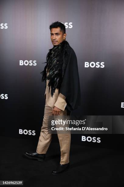 Tenoch Huerta is seen arriving at the Boss Fashion Show during the Milan Fashion Week Womenswear Spring/Summer 2023 on September 22, 2022 in Milan,...