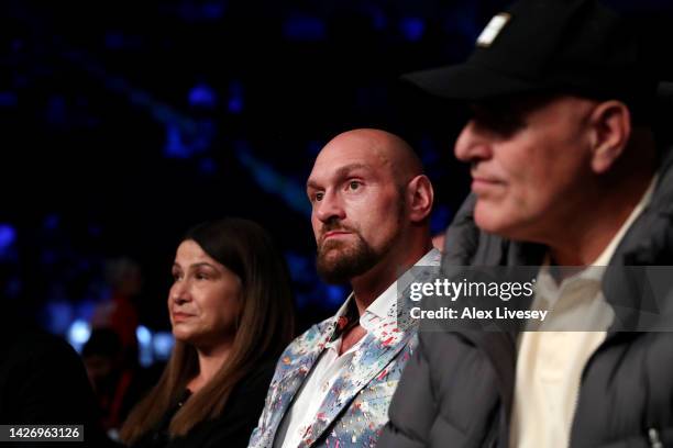 Tyson Fury looks on during the International Super-Middleweight fight between Mark Heffron and Martin Bulacio at AO Arena on September 24, 2022 in...