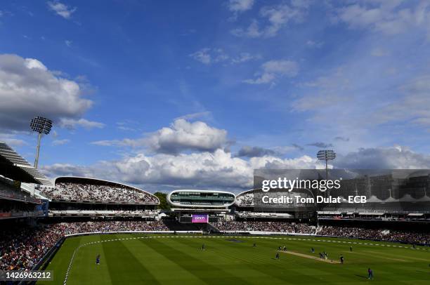 General view of action during the 3rd Royal London ODI match between England and India at Lord's Cricket Ground on September 24, 2022 in London,...