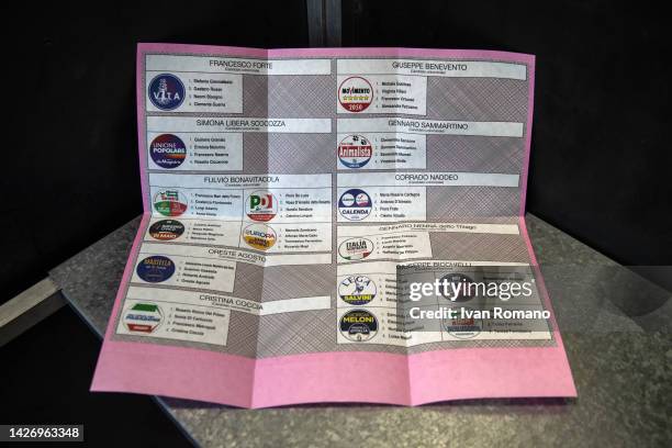 General view shows the ballot to vote for Italian general election scheduled for Sunday 25 September, on September 24, 2022 in Pontecagnano Faiano,...