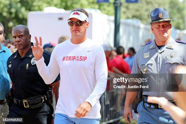 Head coach Lane Kiffin of the Mississippi Rebels before the game against the Tulsa Golden Hurricane at Vaught-Hemingway Stadium on September 24, 2022...
