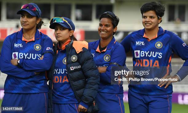 Deepti Sharma of India looks on after India won the 3rd Royal London One Day International between England and India at Lord's Cricket Ground on...