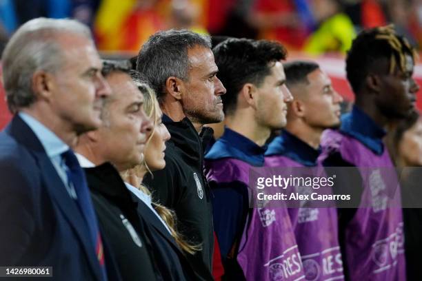 Luis Enrique, Head Coach of Spain looks on prior to the UEFA Nations League League A Group 2 match between Spain and Switzerland at La Romareda on...