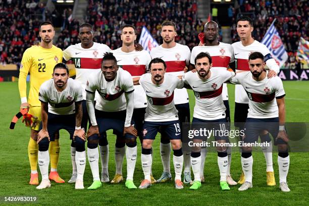 Portugal players line up for a photo on pitch prior to the UEFA Nations League League A Group 2 match between Czech Republic and Portugal at Fortuna...