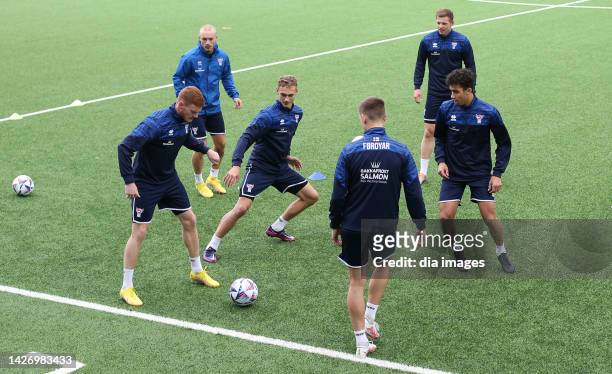 Faroe Islands national team players train before the match against Turkey on September 24, 2022 in Foreo Island.