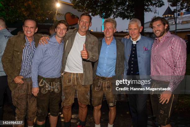 Daniel Marshall, Patrick Schwarzenegger , Ralf Moeller, Siegfried Able and Patrick Schwarzenegger during the 187th Oktoberfest at Theresienwiese on...