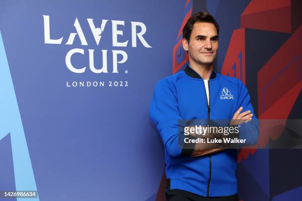 Roger Federer of Team Europe looks on during Day Two of the Laver Cup at The O2 Arena on September 24, 2022 in London, England.