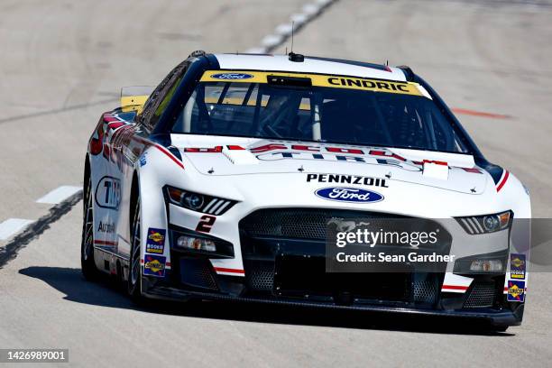 Austin Cindric, driver of the Discount Tire Ford, drives during practice for the NASCAR Cup Series Auto Trader EchoPark Automotive 500 at Texas Motor...
