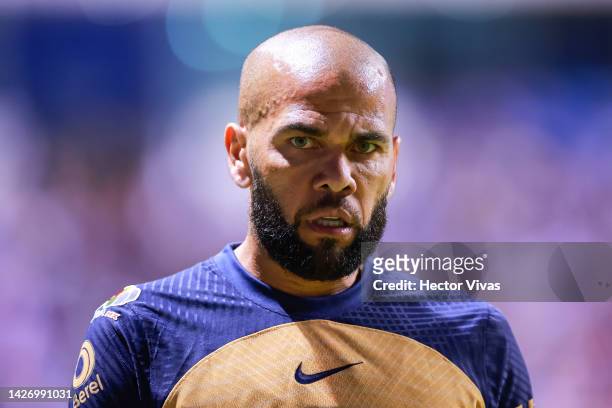 Dani Alves of Pumas looks on during the 7th round match between Puebla and Pumas UNAM as part of the Torneo Apertura 2022 Liga MX at Cuauhtemoc...