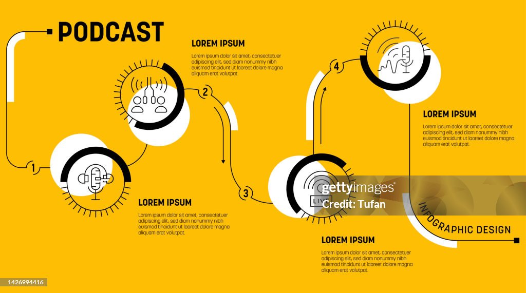Podcast Infographic Template. Microphone Background Vector. Audio and Videos Concept Icon Design