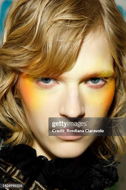 Aivita Muze poses backstage at the Etro Fashion Show during the Milan Fashion Week Womenswear Spring/Summer 2023 on September 23, 2022 in Milan,...