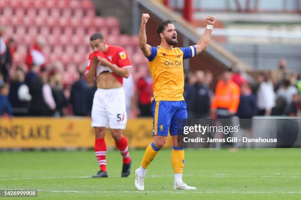 Stephen McLaughlin of Mansfield Town celebrates during the Sky Bet League Two match between Crewe Alexandra and Mansfield Town at Mornflake Stadium...