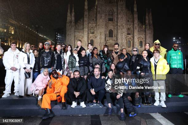 Moncler guests are seen on the front row of the Moncler Fashion Show during the Milan Fashion Week Womenswear Spring/Summer 2023 on September 24,...