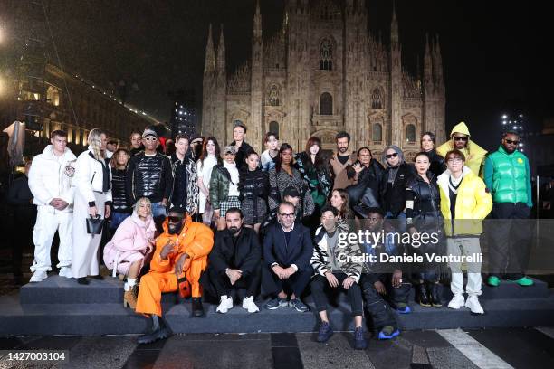 Moncler guests are seen on the front row of the Moncler Fashion Show during the Milan Fashion Week Womenswear Spring/Summer 2023 on September 24,...