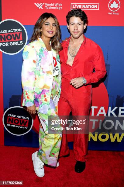 Priyanka Chopra Jonas and Nick Jonas attend Global Citizen Festival 2022: New York at Central Park on September 24, 2022 in New York City.