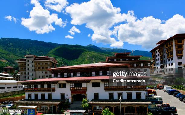general post office - bhutan post, thimphu, bhutan - himalaya building stock pictures, royalty-free photos & images