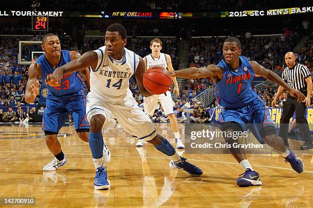 Michael Kidd-Gilchrist of the Kentucky Wildcats during the quarterfinals of the SEC Men's Basketball Tournament at the New Orleans Arena on March 9,...