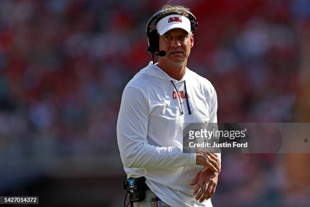 Head coach Lane Kiffin of the Mississippi Rebels during the first half against the Tulsa Golden Hurricane at Vaught-Hemingway Stadium on September...