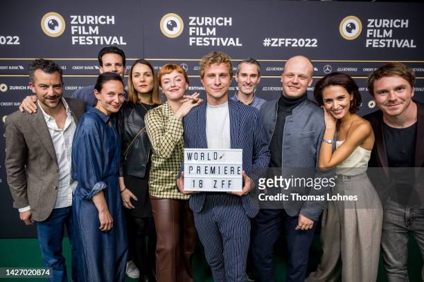 Sebastian Jakob Doppelbauer, Maeve Metelka, director Tine Rogoll, Max Hubacher and Michaela Saba pose for a photo with the cast and crew at the...