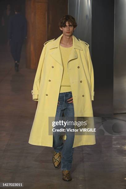 Model walks the runway during the Bally Ready to Wear Spring/Summer 2023 fashion show as part of the Milan Fashion Week on September 24, 2022 in...