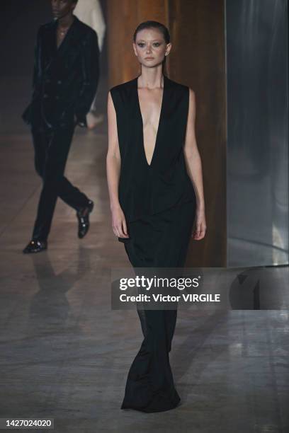 Model walks the runway during the Bally Ready to Wear Spring/Summer 2023 fashion show as part of the Milan Fashion Week on September 24, 2022 in...