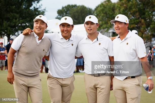 Lee of South Korea, Tom Kim of South Korea, Si Woo Kim of South Korea and Sungjae Im of South Korea and the International Team pose for a photo after...