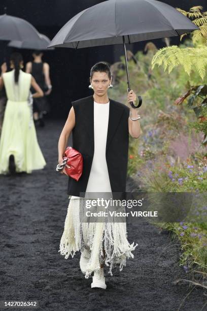 Bella Hadid walks the runway during the Jil Sander Ready to Wear Spring/Summer 2023 fashion show as part of the Milan Fashion Week on September 24,...