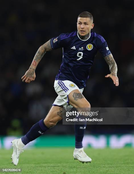 Lyndon Dykes of Scotland is seen in action during the UEFA Nations League League B Group 1 match between Scotland and Republic of Ireland at Hampden...