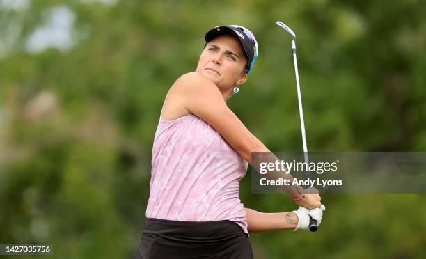 Lexi Thompson hits her tee shot on the third hole during the second round of the Walmart NW Arkansas Championship Presented by P&G at Pinnacle...