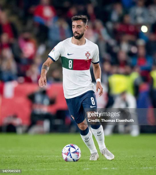 Bruno Fernandes of Portugal in action during the UEFA Nations League League A Group 2 match between Czech Republic and Portugal at Fortuna Arena on...