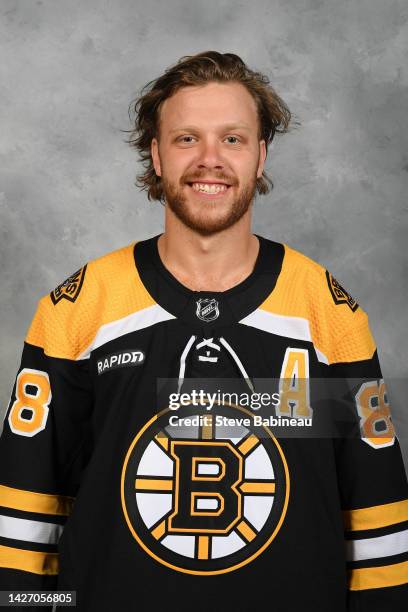 David Pastrnak of the Boston Bruins poses for his official headshot for the 2022-2023 season on September 22, 2022 at WGBH in Boston, Massachusetts.